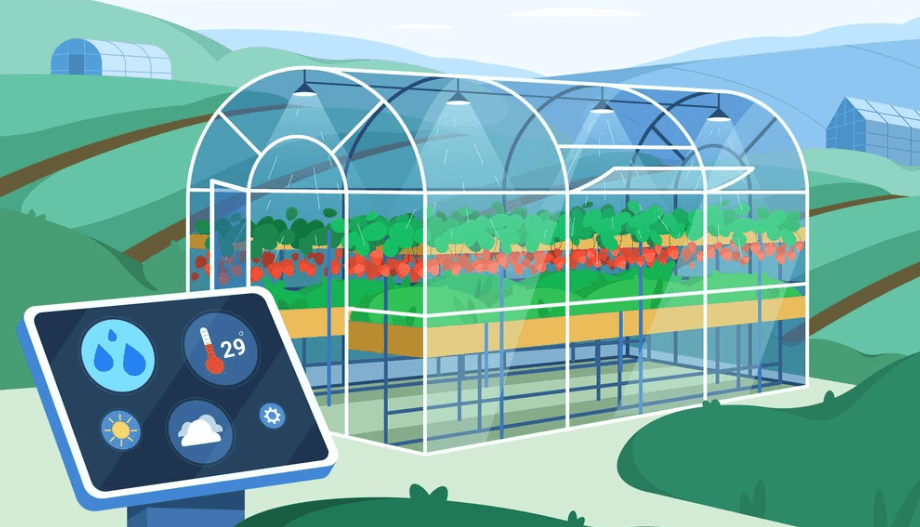 IoT sensors monitoring greenhouse climate